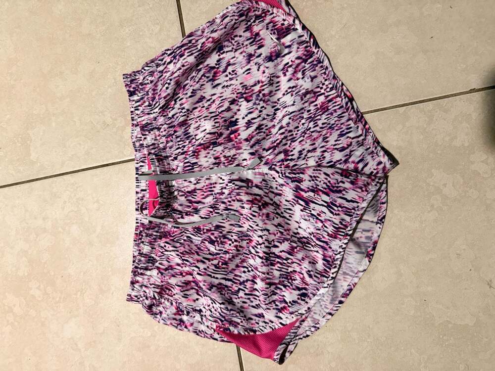 Nike Women's Dri-Fit Running Shorts XS Purple Pink Abstract Icon Clash Tempo - Picture 2 of 7